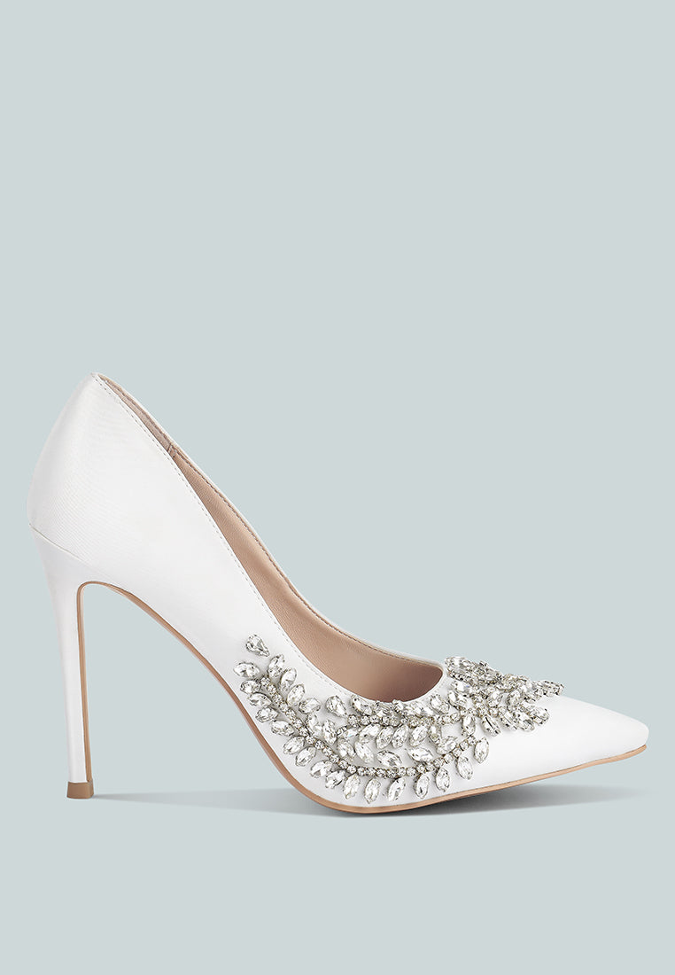 Ashlyn Rhinestones Embellished Satin Stiletto Pumps from London Rag International