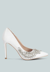 Ashlyn Rhinestones Embellished Satin Stiletto Pumps from London Rag International