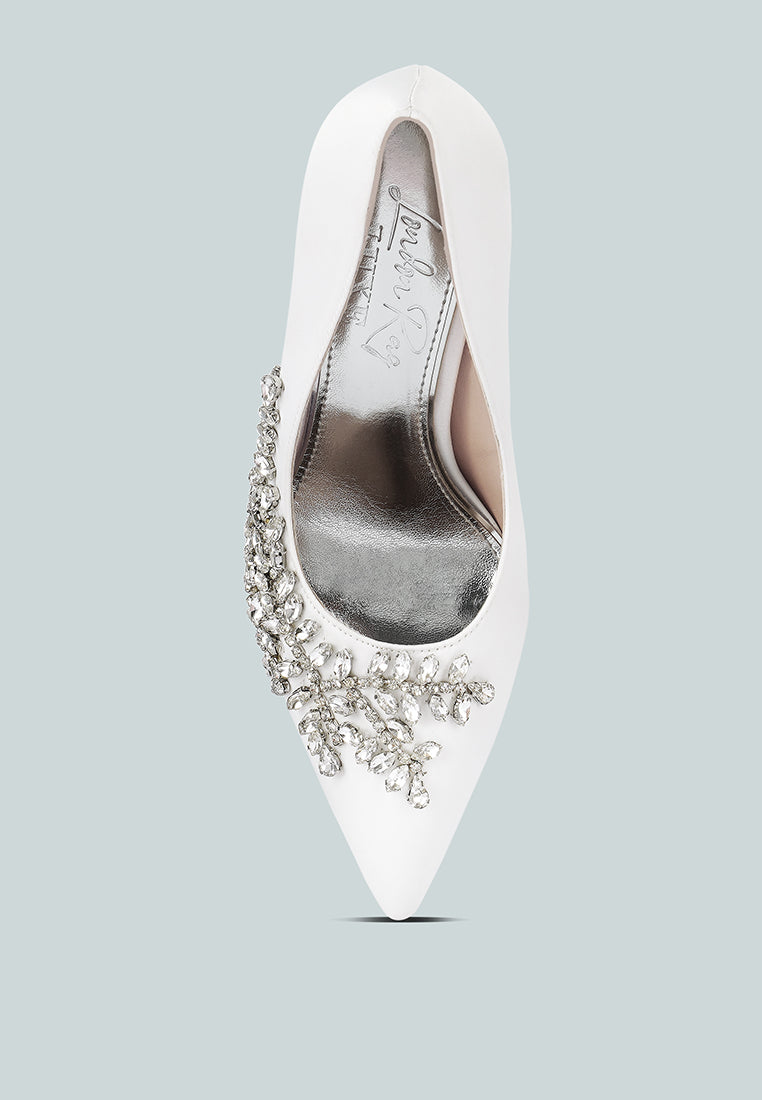 Ashlyn Rhinestones Embellished Satin Stiletto Pumps from London Rag International