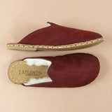 Women's Burgundy Barefoot Shearlings from Atlantis Handmade Shoes