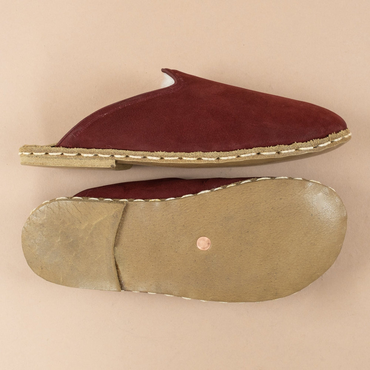 Men's Burgundy Barefoot Shearlings from Atlantis Handmade Shoes