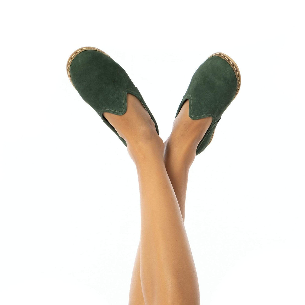 Women's Green Nubucks Slip On Shoes from Atlantis Handmade Shoes