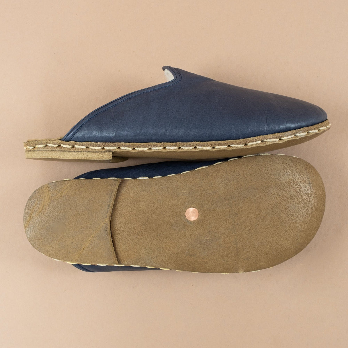 Men's Navy Barefoot Shearlings from Atlantis Handmade Shoes