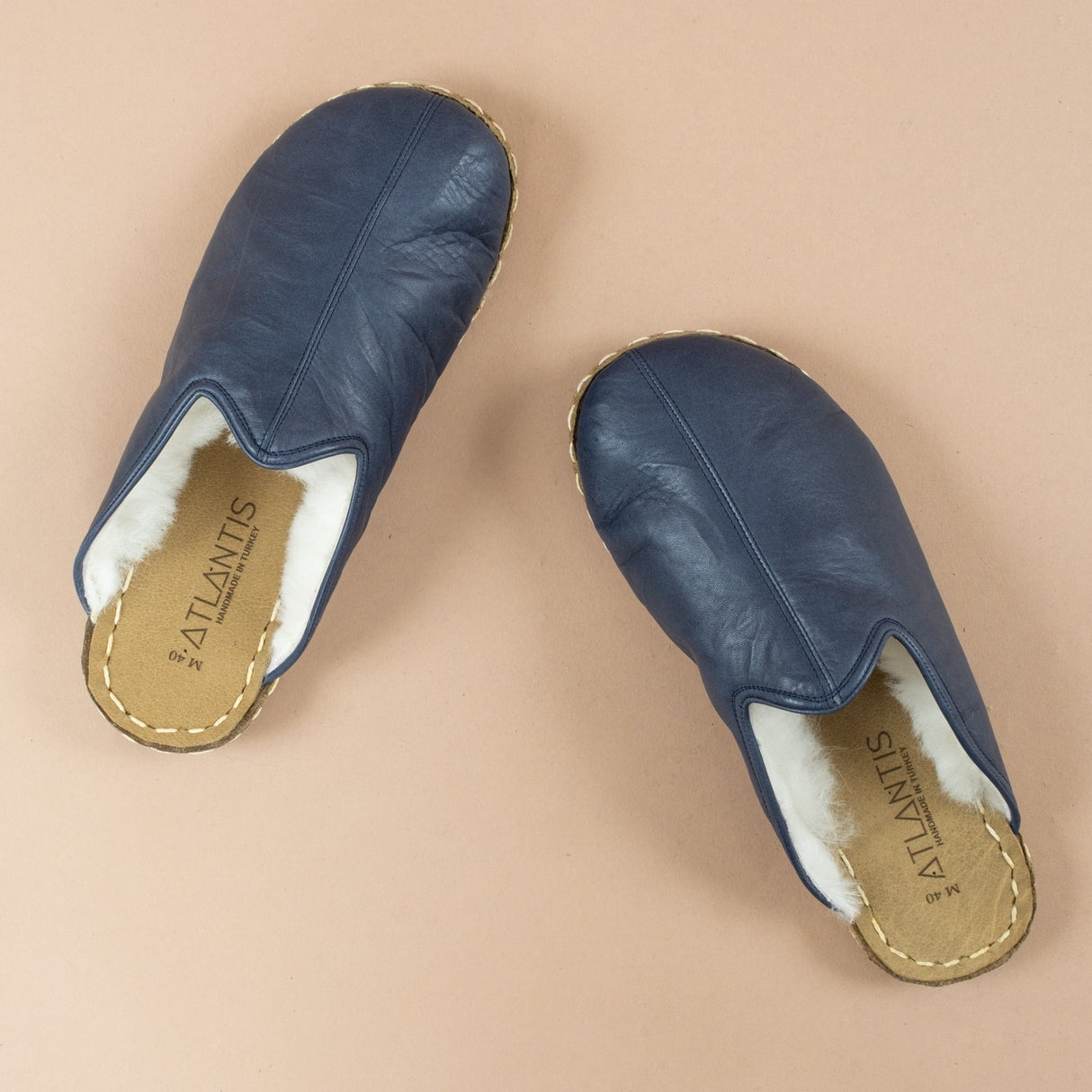 Women's Navy Barefoot Shearlings from Atlantis Handmade Shoes