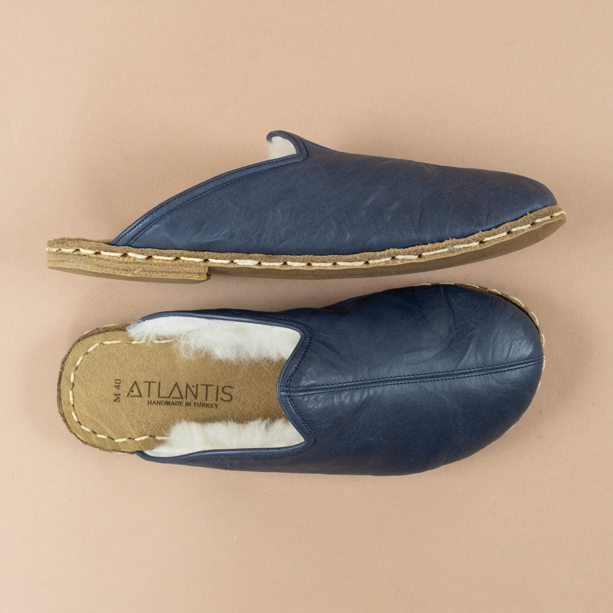 Men's Navy Barefoot Shearlings from Atlantis Handmade Shoes