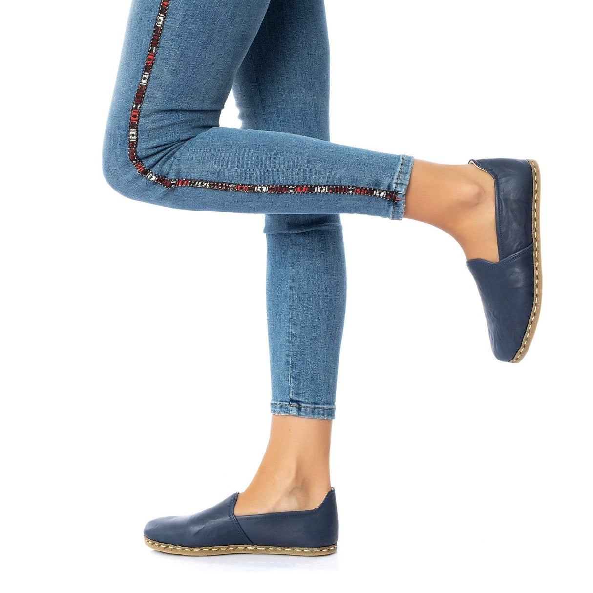 Women's Navy Slip On Shoes from Atlantis Handmade Shoes