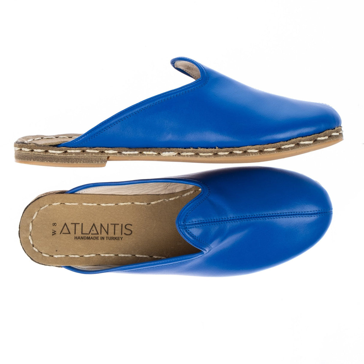 Men's Azure Blue Turkish Slippers from Atlantis Handmade Shoes