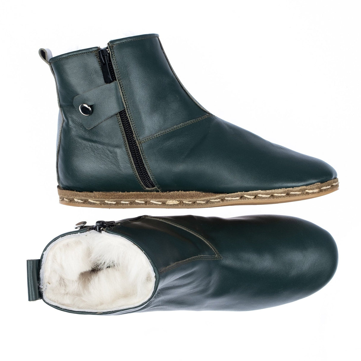 Men's Green Shearling Boots From Atlantis Handmade Shoes