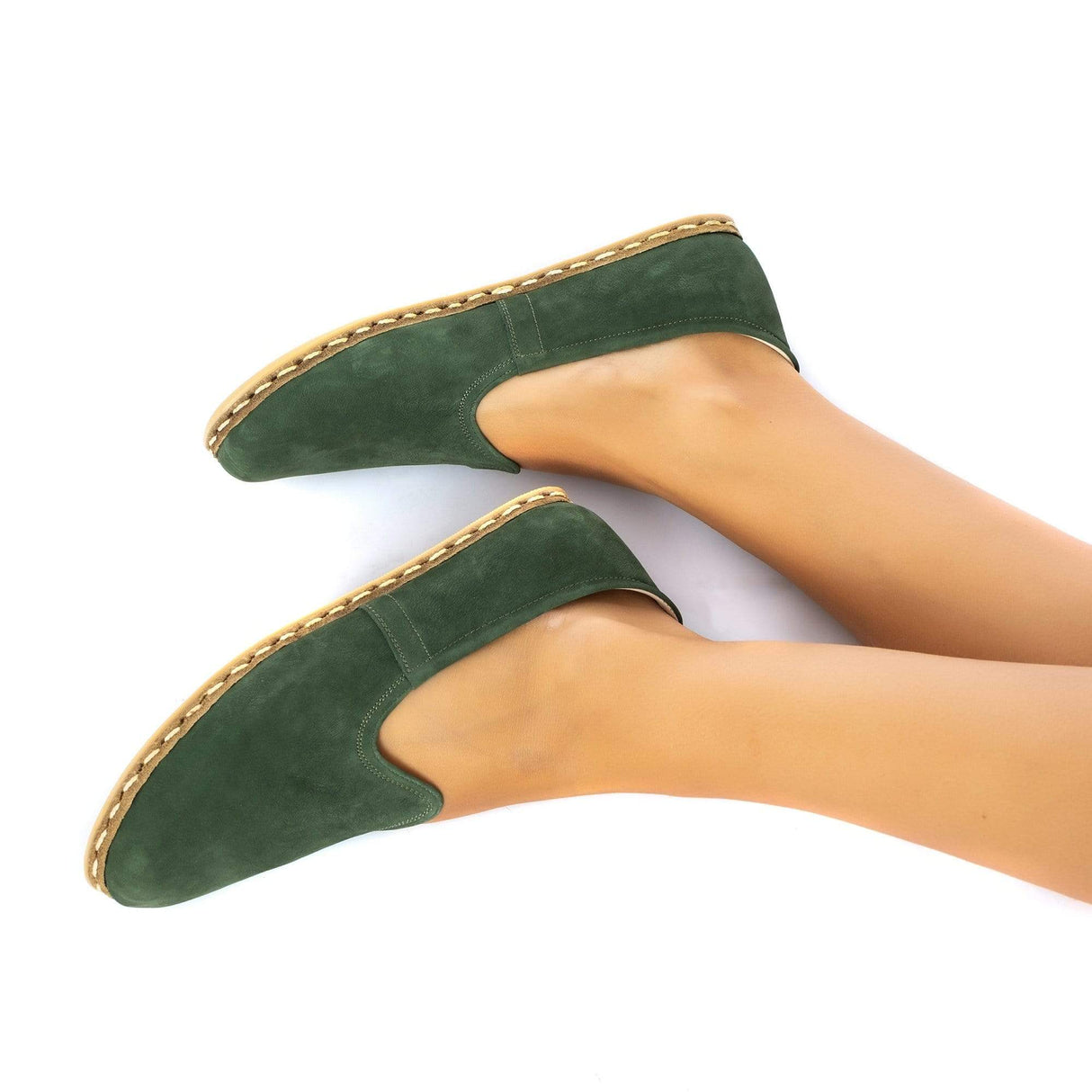 Women's Green Nubucks Slip On Shoes from Atlantis Handmade Shoes