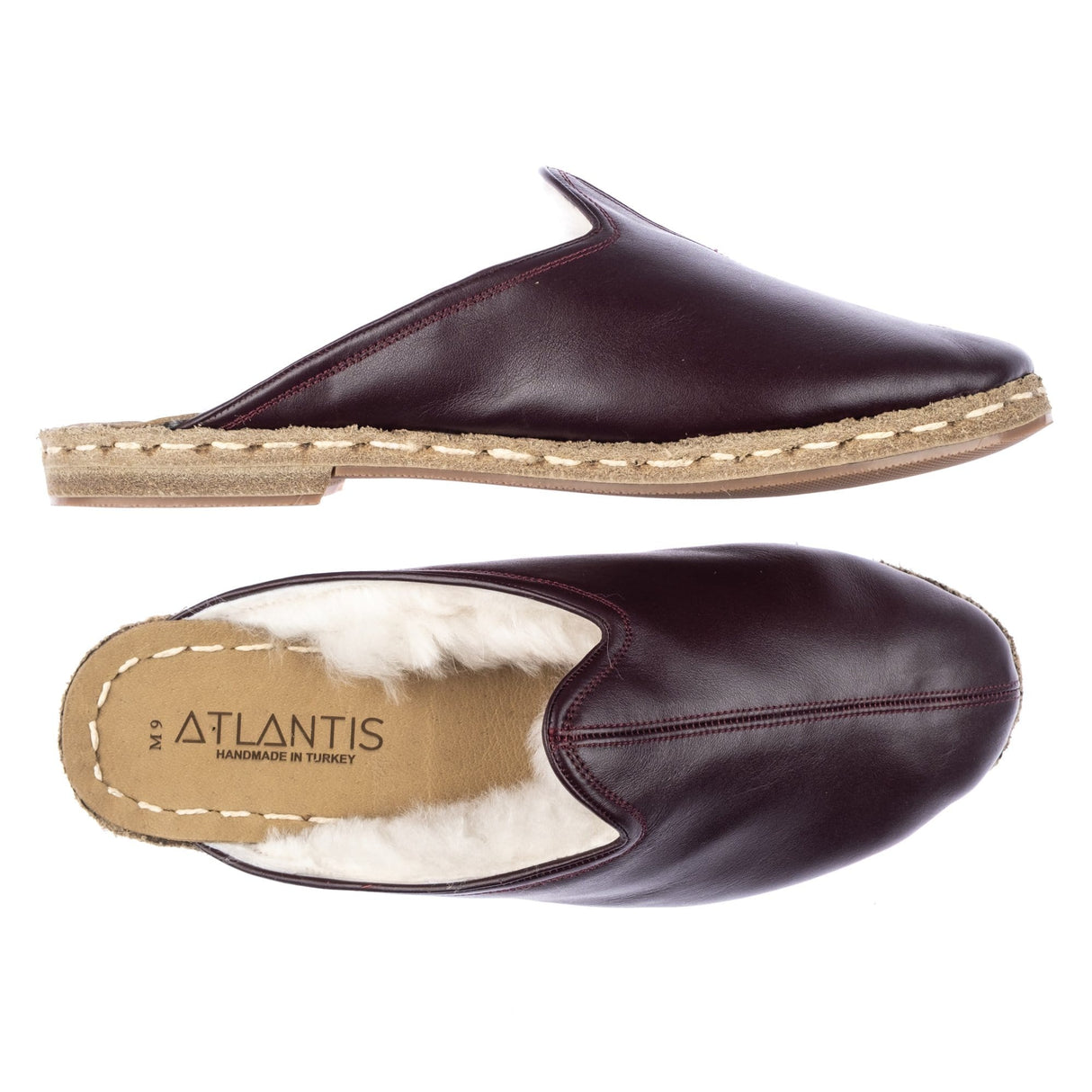 Men's Merlot Shearling Slippers from Atlantis Handmade Shoes