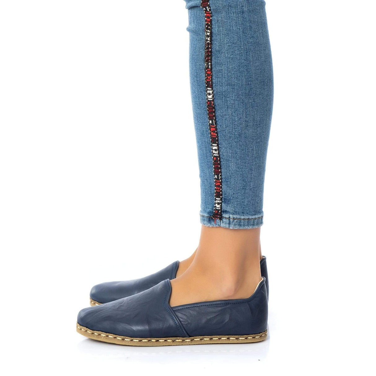 Women's Navy Slip On Shoes from Atlantis Handmade Shoes