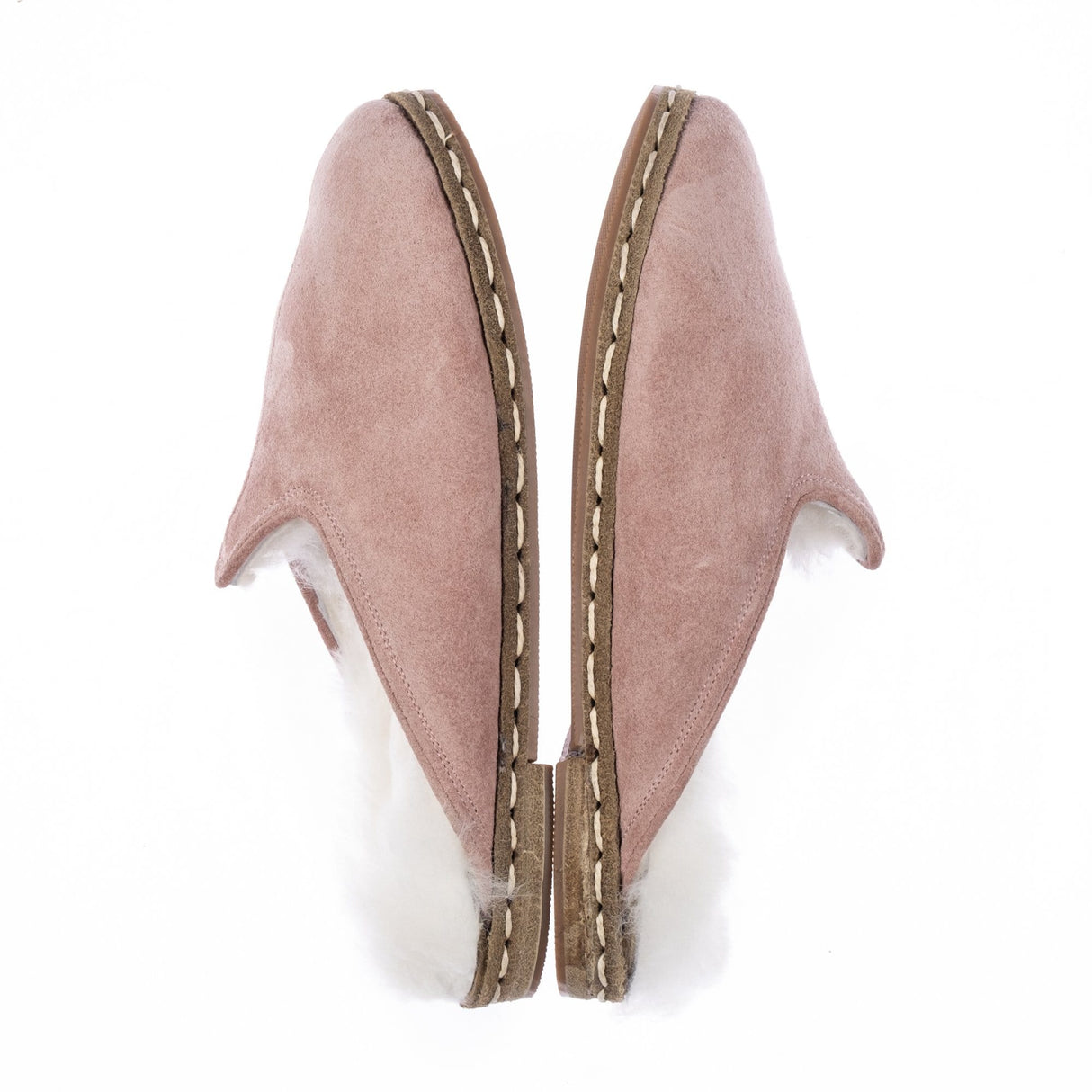 Men's Pink Suede Shearling Slippers from Atlantis Handmade Shoes