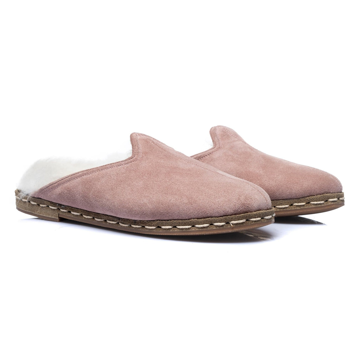 Men's Pink Suede Shearling Slippers from Atlantis Handmade Shoes