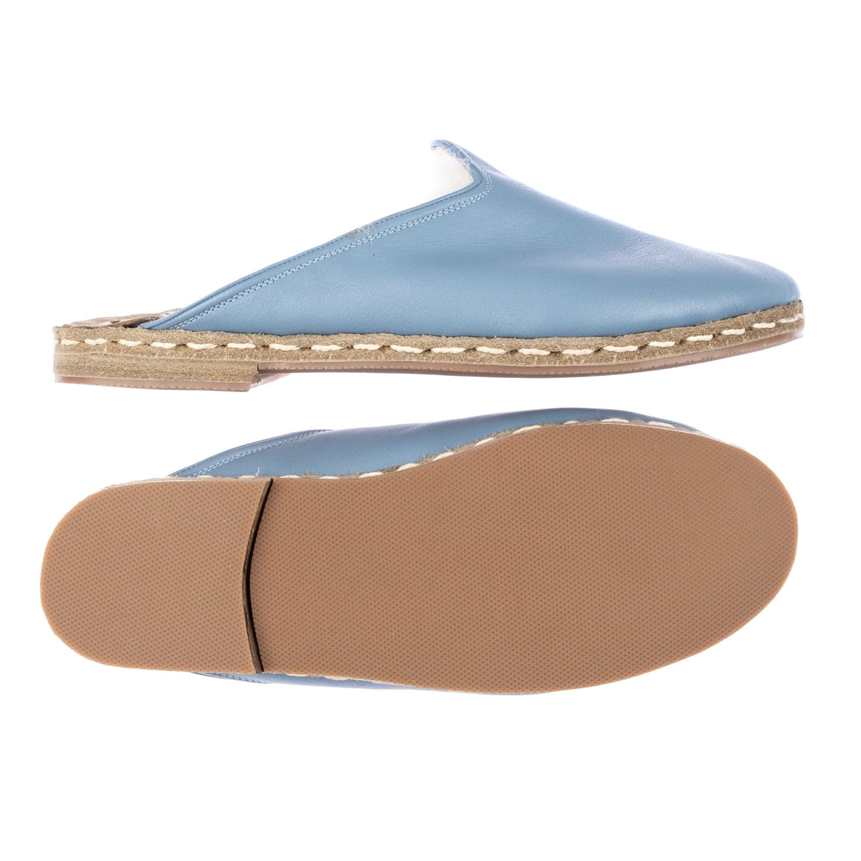 Men's Ice Blue Shearling Slippers from Atlantis Handmade Shoes