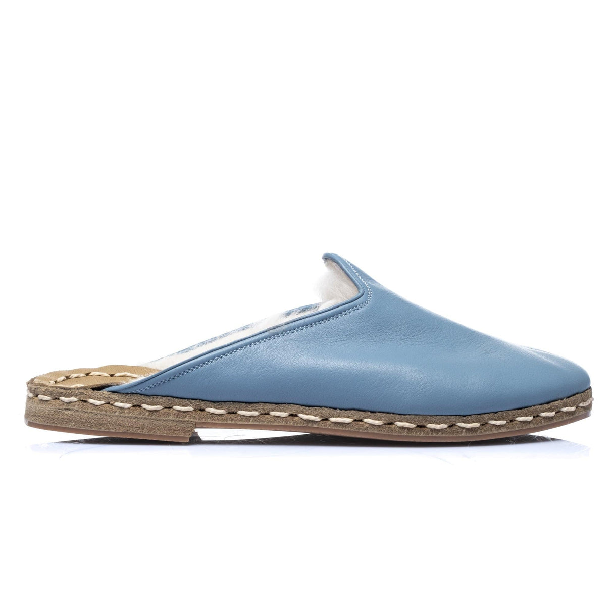 Men's Ice Blue Shearling Slippers from Atlantis Handmade Shoes