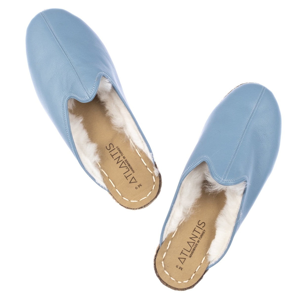 Men's Ice Blue Shearling Slippers from Atlantis Handmade Shoes