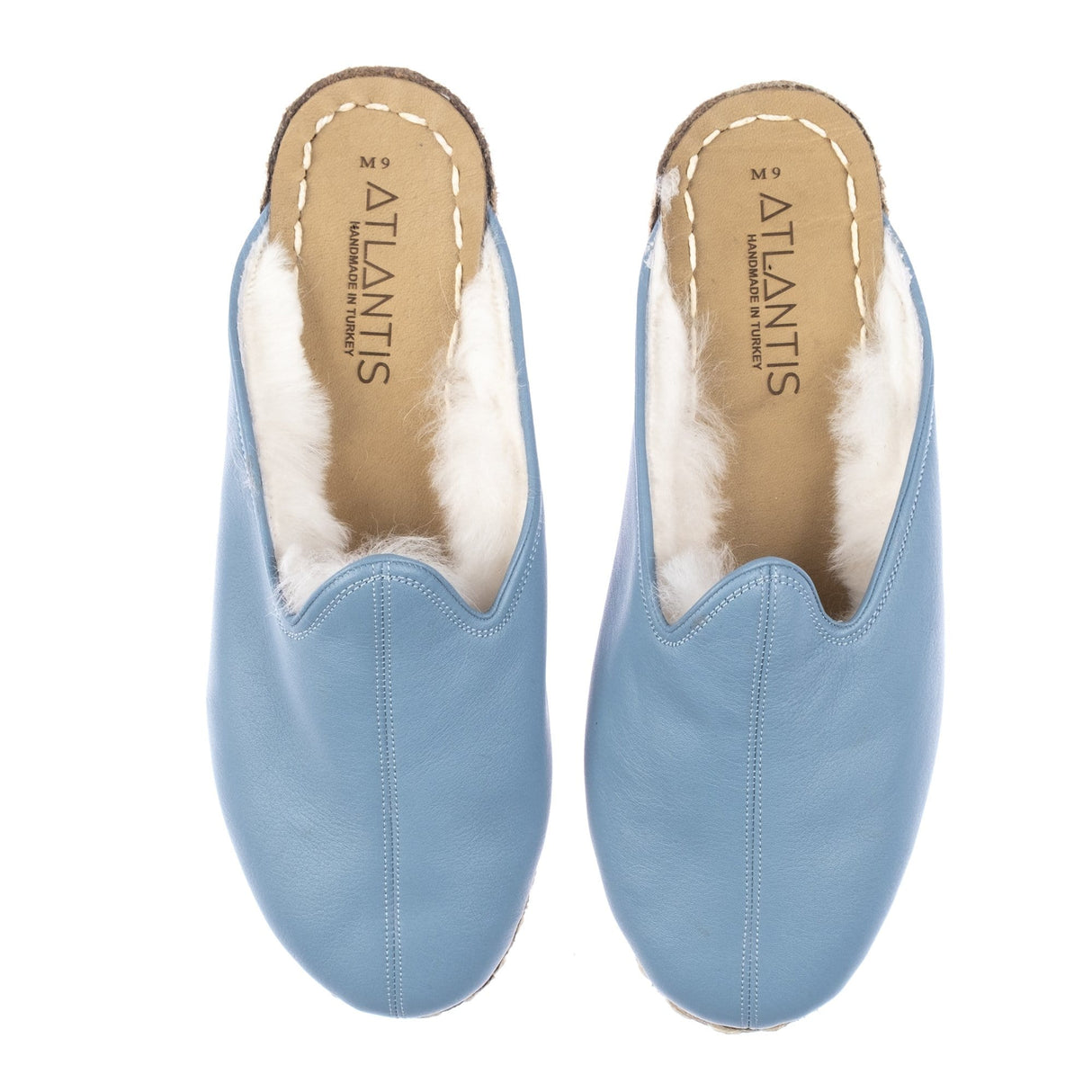 Men's Ice Blue Shearling Slippers from Atlantis Handmade Shoes
