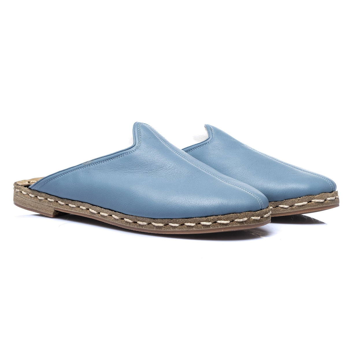 Men's Ice Blue Shearling Slippers from Atlantis Handmade Shoes