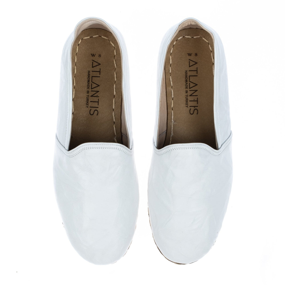 Women's Wrinkled White Slip On Shoes from Atlantis Handmade Shoes