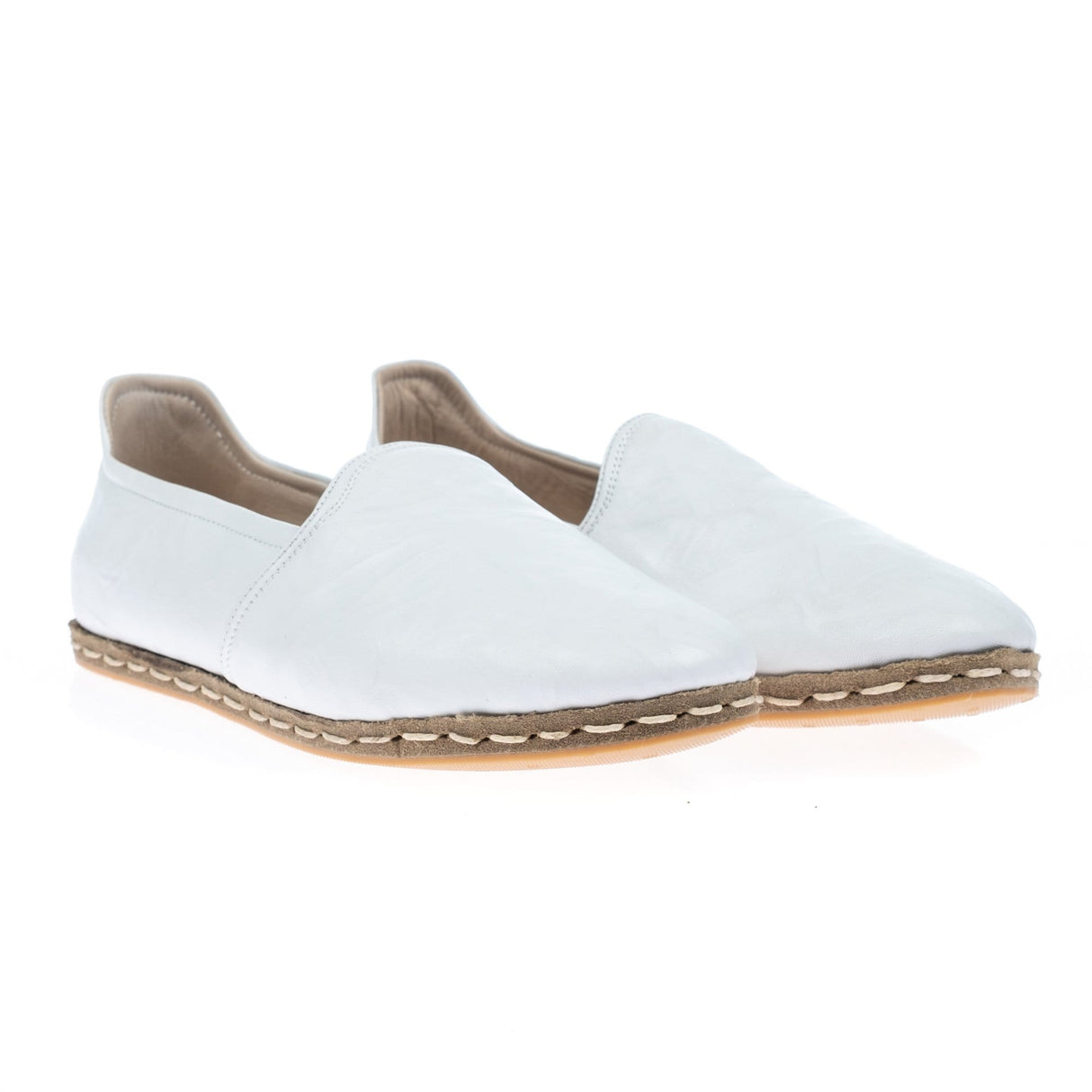 Women's Wrinkled White Slip On Shoes from Atlantis Handmade Shoes
