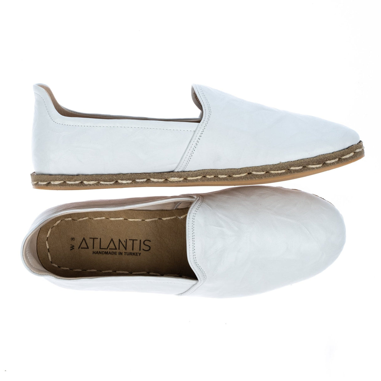 Women's Wrinkled White Slip On Shoes from Atlantis Handmade Shoes
