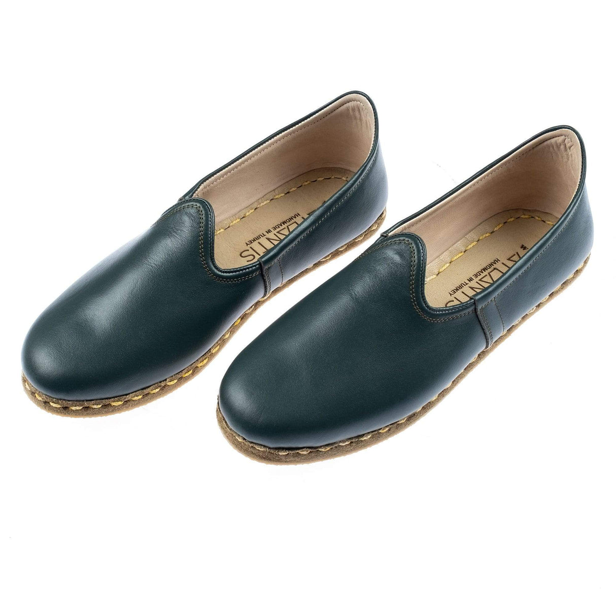 Women's Bottle Green Slip On Shoes from Atlantis Handmade Shoes