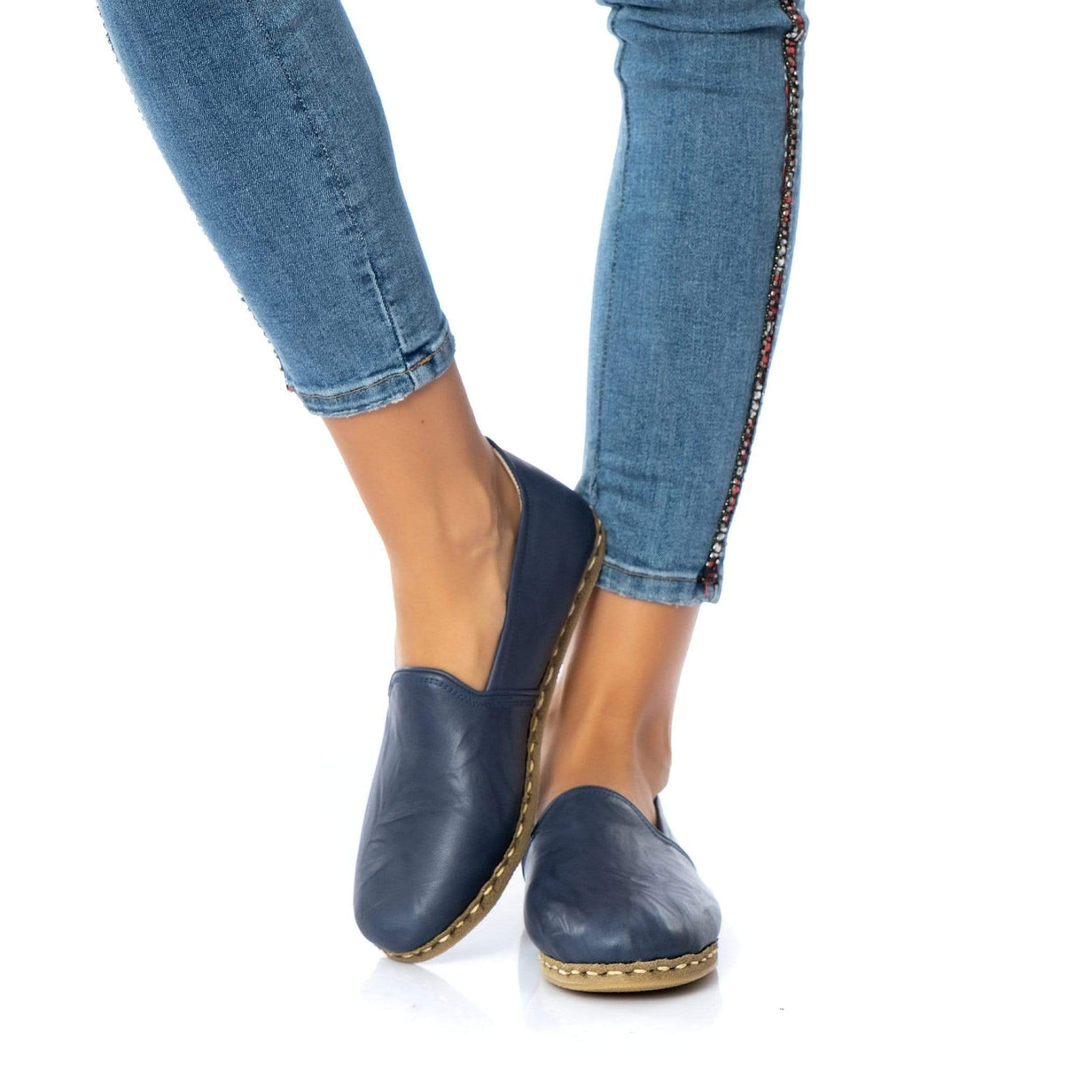 Women's Navy Slip On Shoes from Atlantis Handmade Shoes