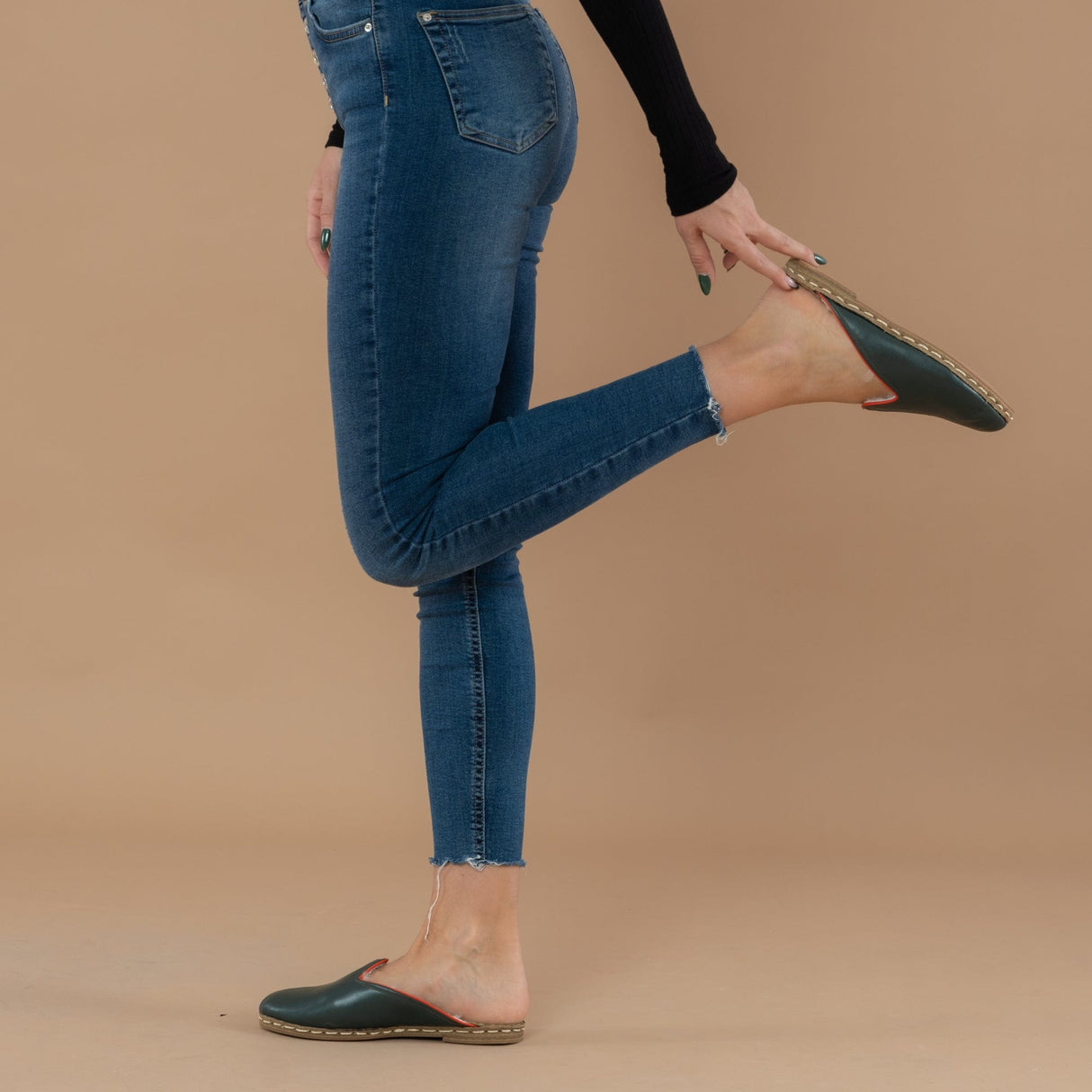 Women's Dark Green Slippers from Atlantis Handmade Shoes