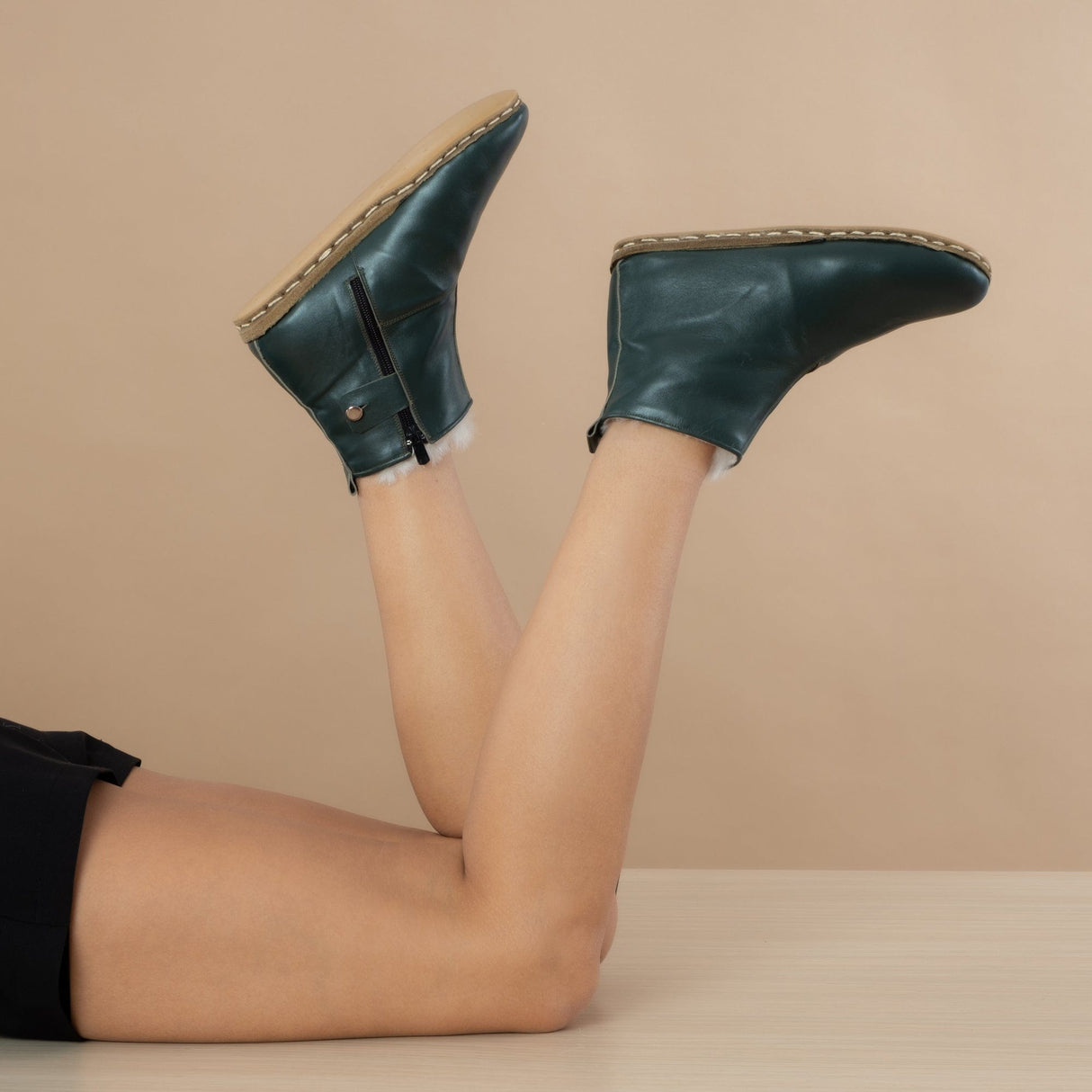 Men's Green Shearling Boots From Atlantis Handmade Shoes