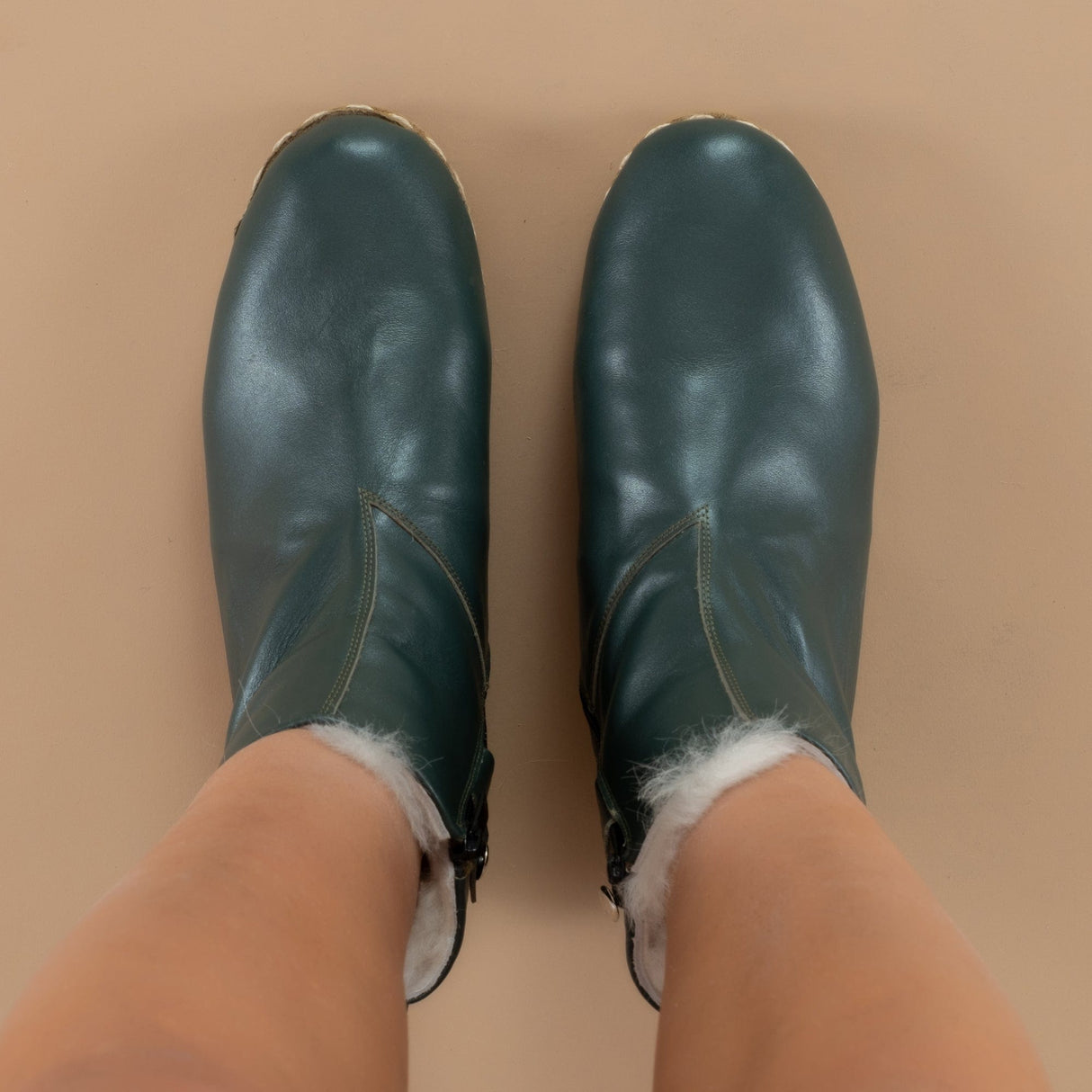 Men's Green Shearling Boots From Atlantis Handmade Shoes
