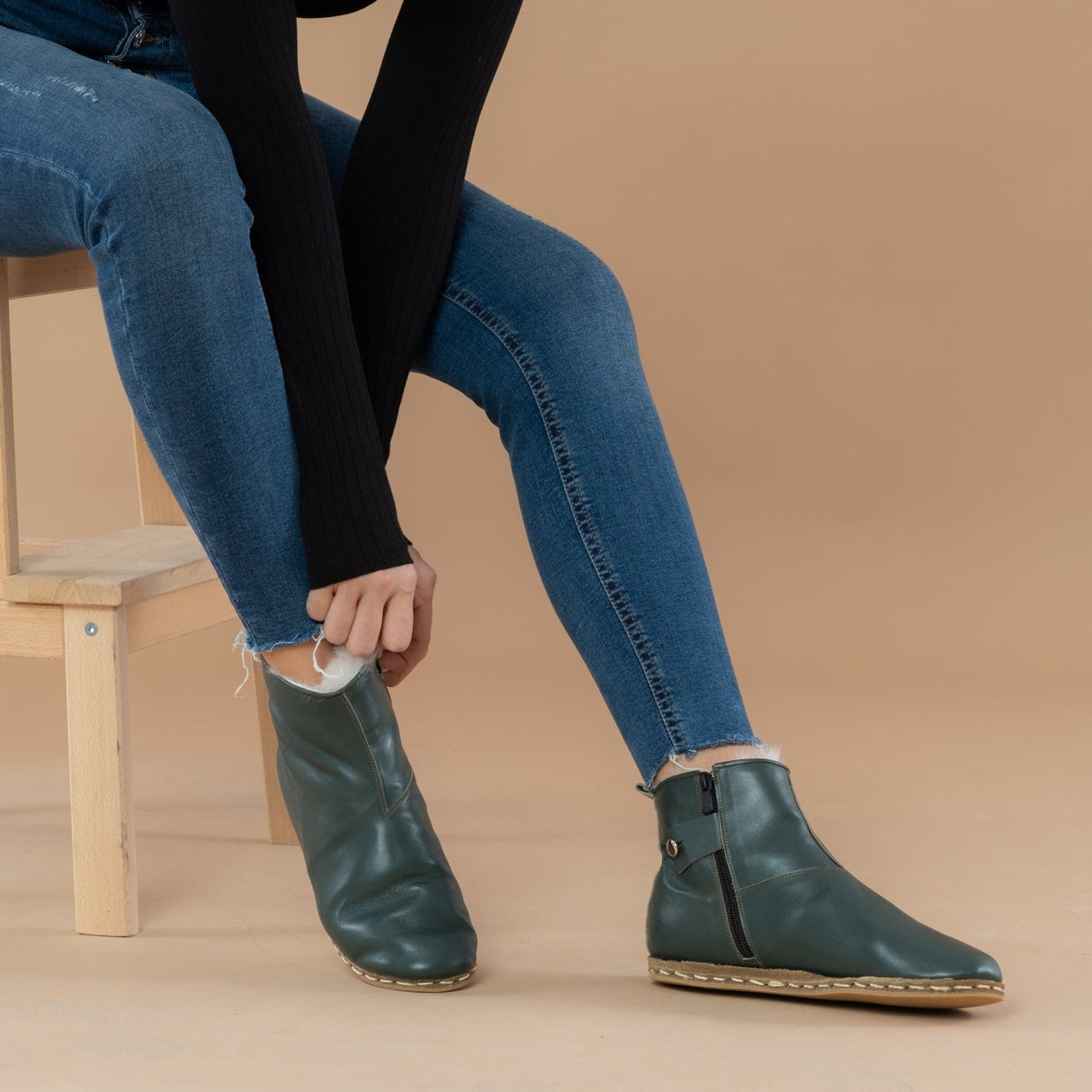 Men's Green Shearling Boots From Atlantis Handmade Shoes