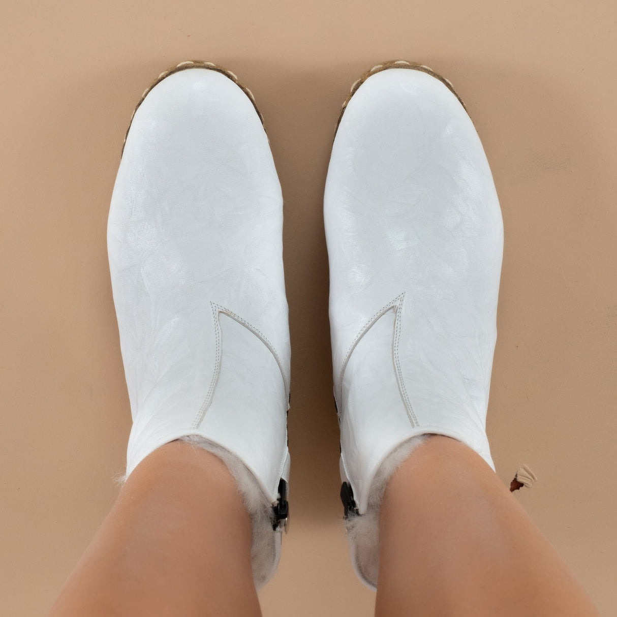 Men's White Shearling Boots from Atlantis Handmade Shoes