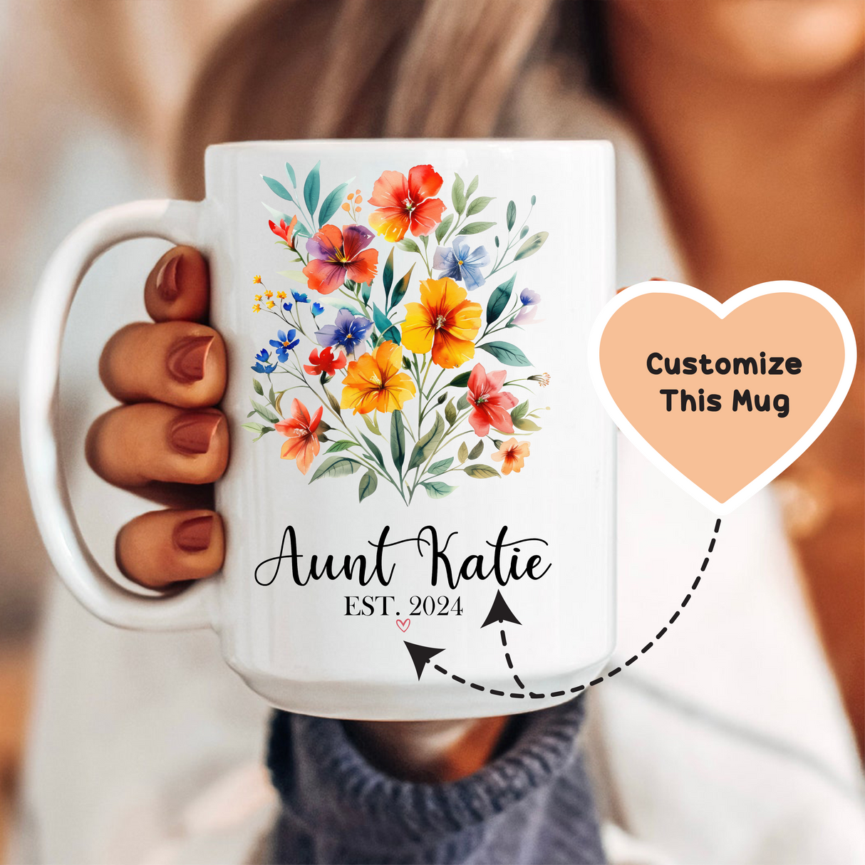 Auntie Floral Custom Mug from Peachy Sunday