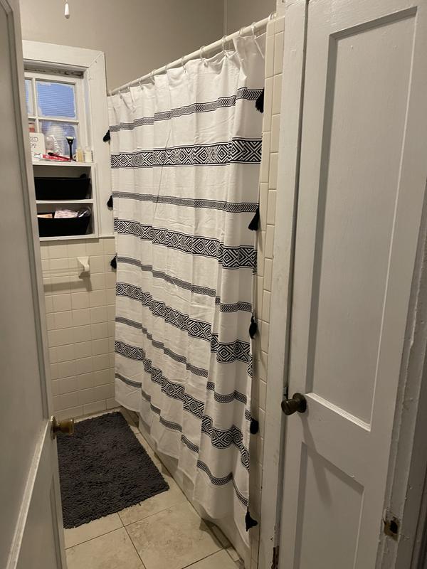 Ava Boho Stripe Tassel Yarn Dyed Recycled Cotton Shower Curtain from LushDecor
