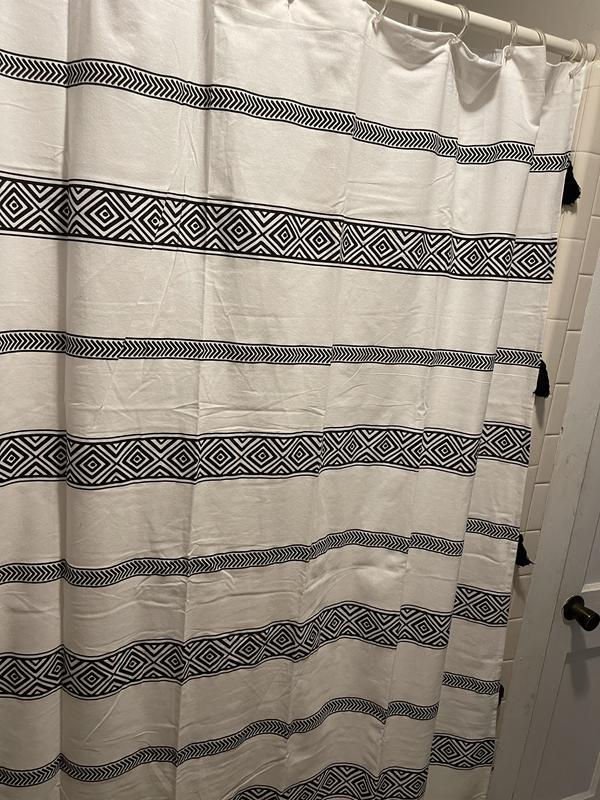 Ava Boho Stripe Tassel Yarn Dyed Recycled Cotton Shower Curtain from LushDecor