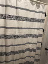 Ava Boho Stripe Tassel Yarn Dyed Recycled Cotton Shower Curtain from LushDecor