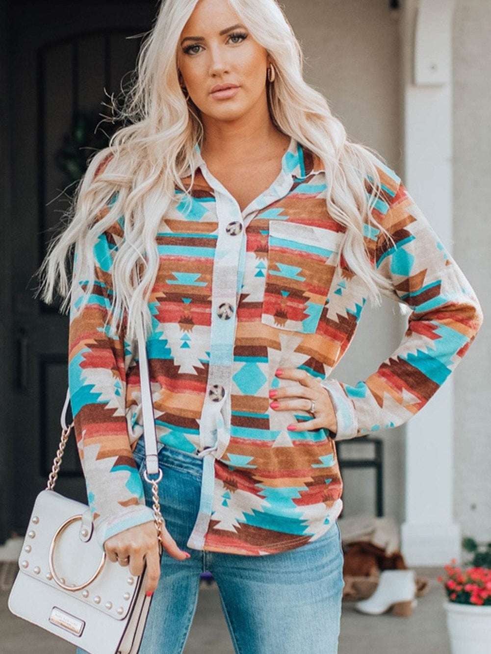 Aztec Dream Long Sleeve Shirt with Multicolor Print from MsDressly