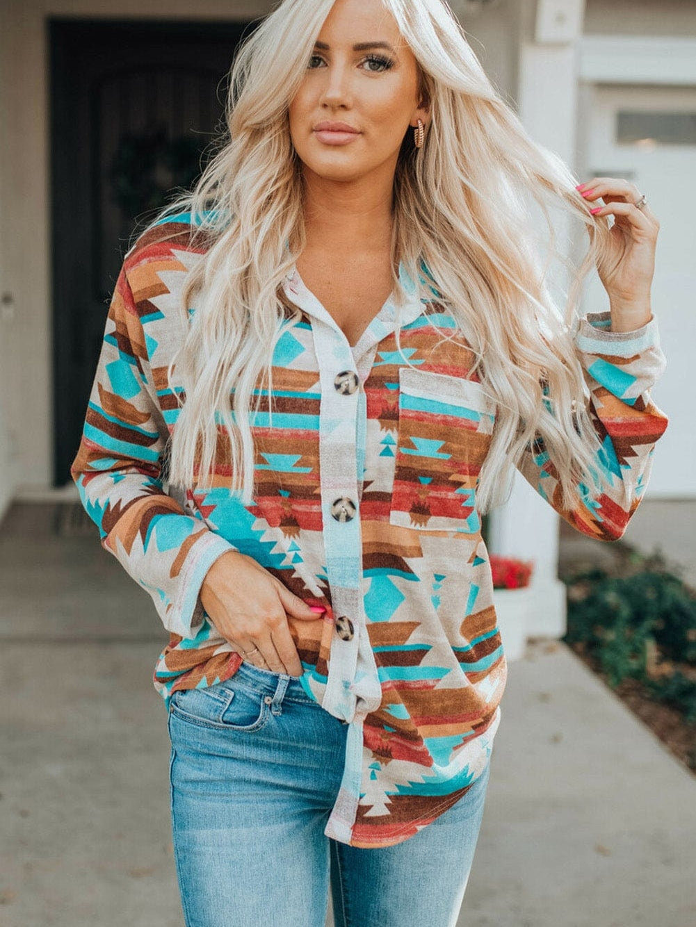 Aztec Dream Long Sleeve Shirt with Multicolor Print from MsDressly