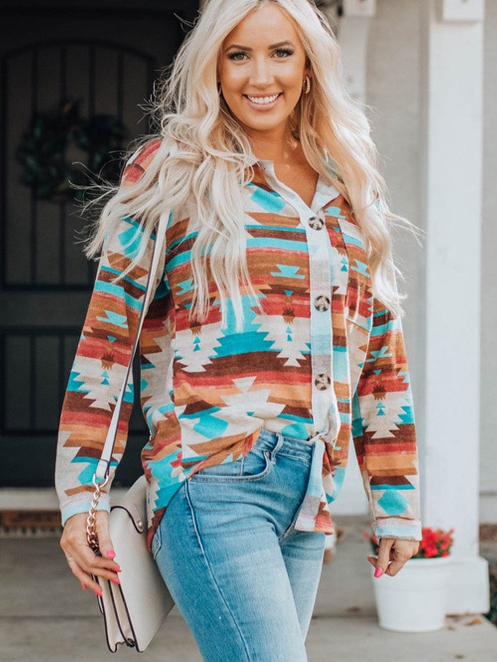 Aztec Dream Long Sleeve Shirt with Multicolor Print from MsDressly