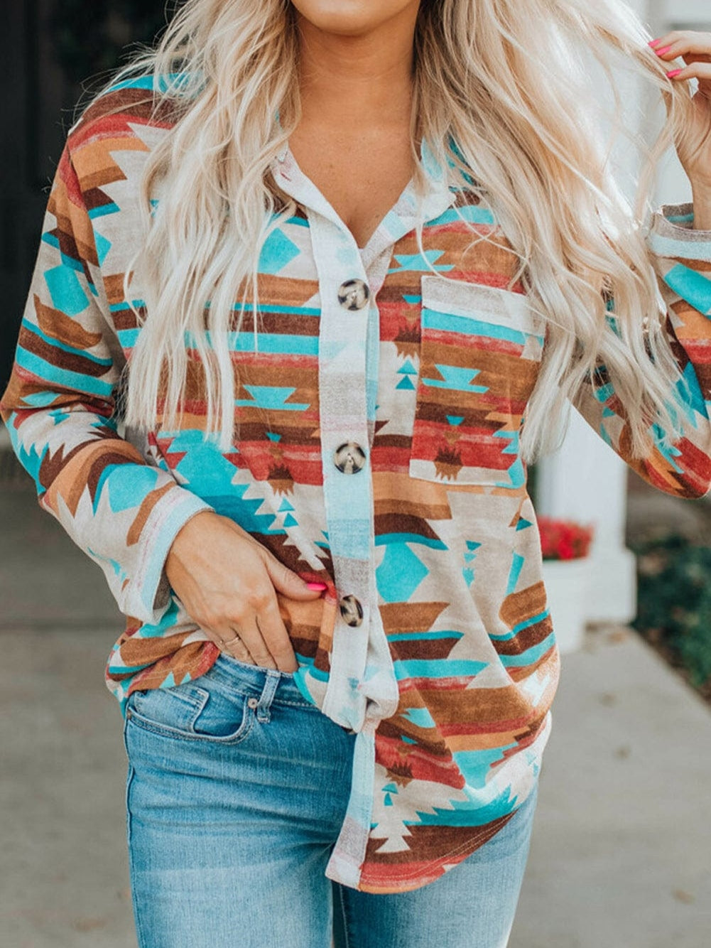 Aztec Dream Long Sleeve Shirt with Multicolor Print from MsDressly