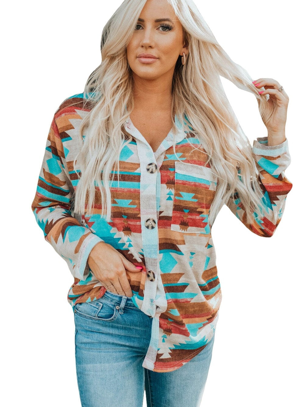 Aztec Dream Long Sleeve Shirt with Multicolor Print from MsDressly