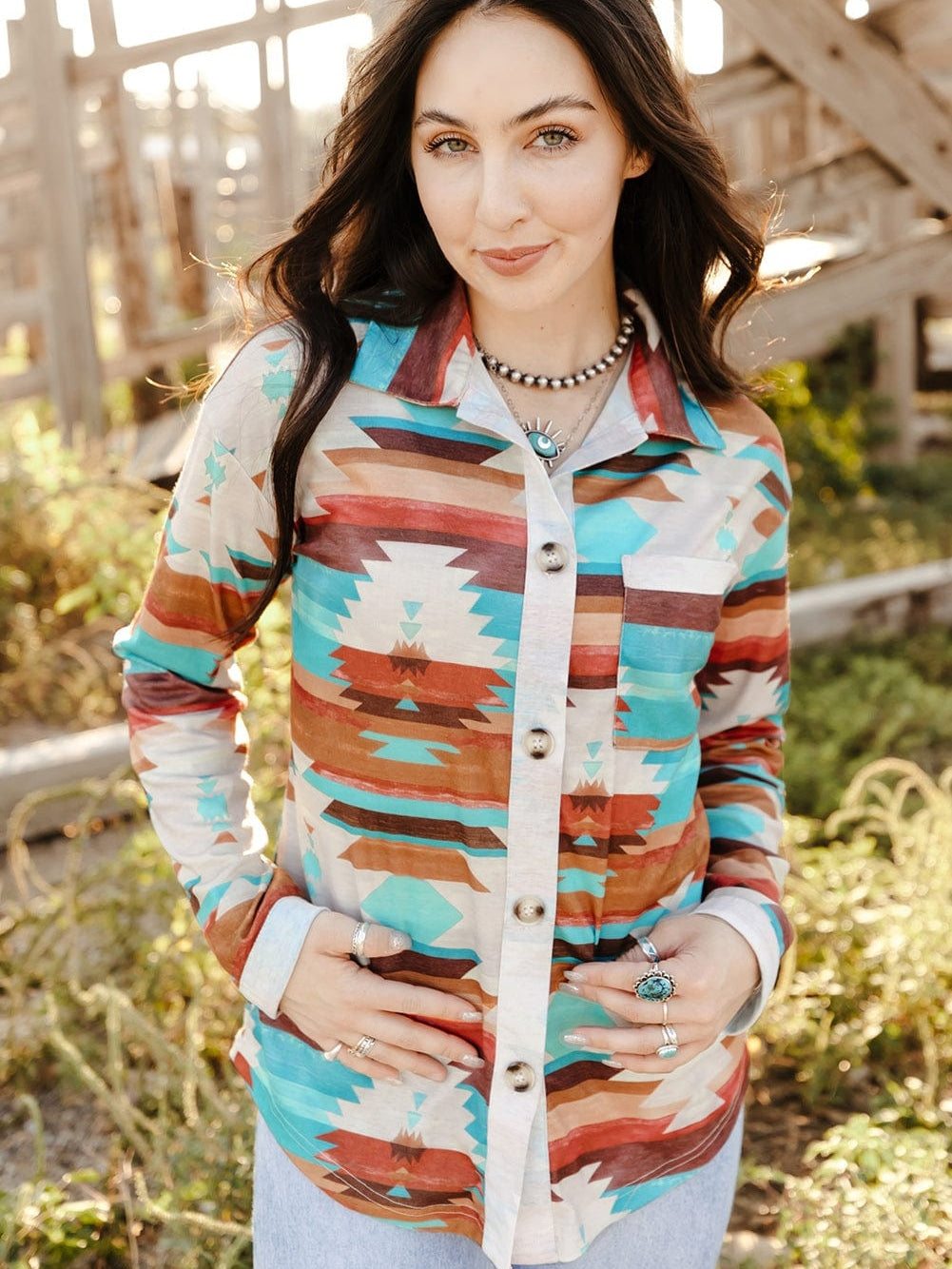 Aztec Dream Long Sleeve Shirt with Multicolor Print from MsDressly