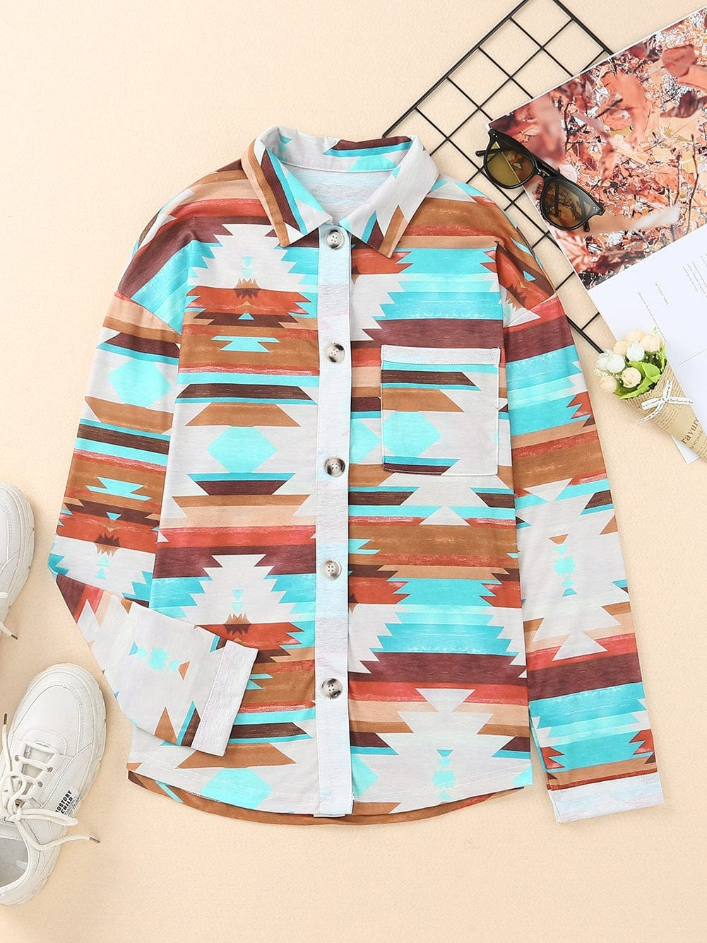 Aztec Dream Long Sleeve Shirt with Multicolor Print from MsDressly
