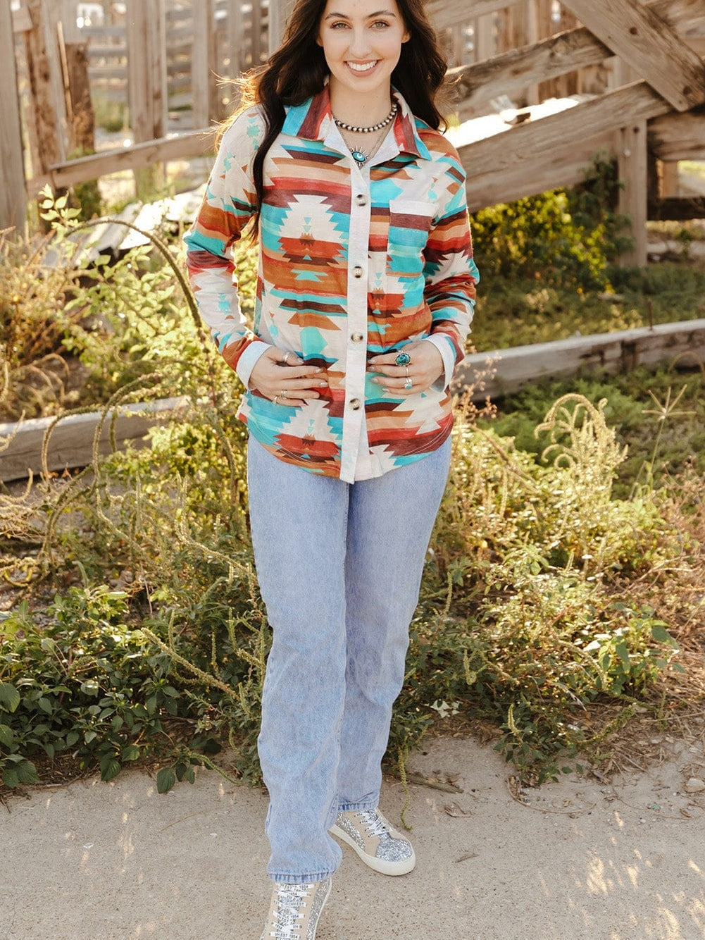 Aztec Dream Long Sleeve Shirt with Multicolor Print from MsDressly