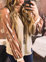Aztec Patchwork Sleeve Apricot Western Top from MsDressly