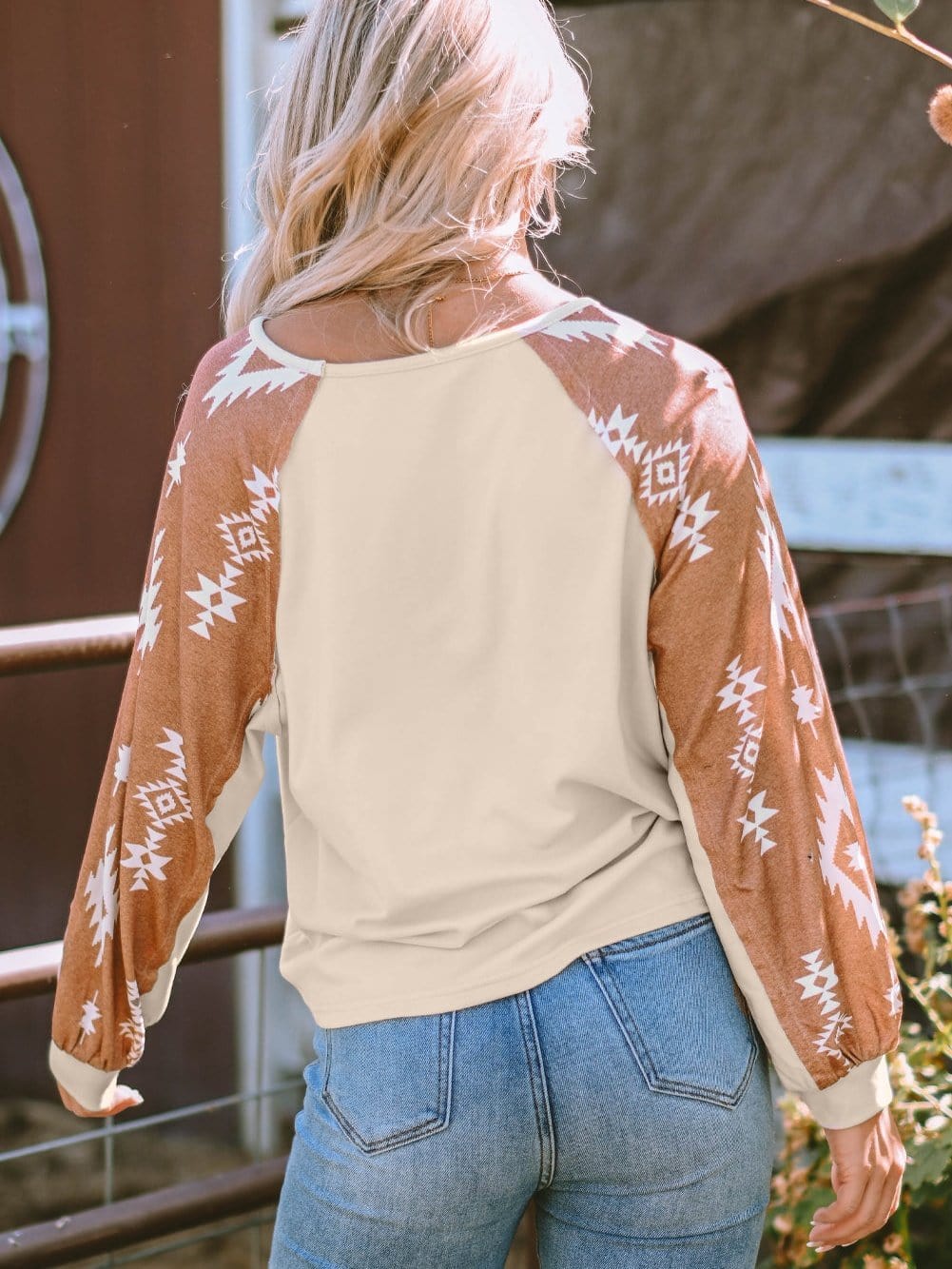 Aztec Patchwork Sleeve Apricot Western Top from MsDressly