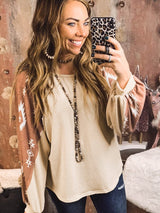 Aztec Patchwork Sleeve Apricot Western Top from MsDressly