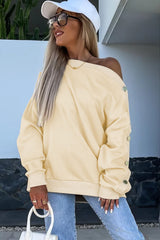 Beige Buttoned Sleeve Dropped Shoulder Sweatshirt from MsDressly