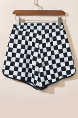 Black Checkered Drawstring Elastic Waist Casual Shorts from MsDressly
