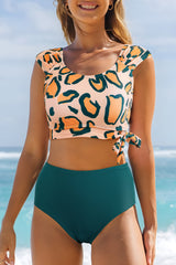 Michelle Leopard Knotted High Waist Bikini Set from Threaded Pear